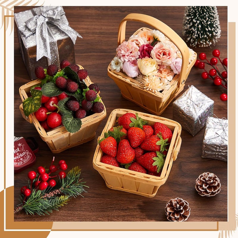 Marsui 10 Pack Mini Square Wooden Bushel Apple Baskets with Handle, 5.1 x 3.9 x 3.1 Inch Berry Picking Baskets Small Fruit Strawberries Buckets for Autumn Harvest Farmers Market Decoration - Image 5